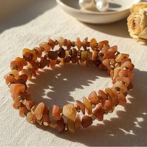 Chunky Orange Quartz & Hematite Bracelet – Boho Stackable Jewellery #42